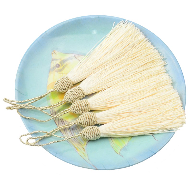 Makhry 20pcs 15.5cm/6 Inch Silky Floss Bookmark Tassels with 2-Inch Cord Loop and Small Chinese Knot for Jewelry Making  Souvenir  Bookmarks  DIY Craft Accessory (Beige) - Image 2